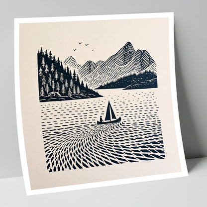 Dark Navy Derwentwater Sailing Scene lake district lake art print