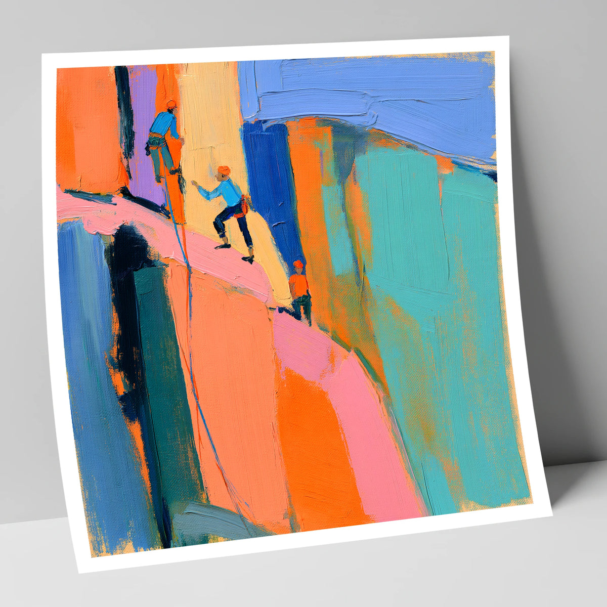 Vibrant Climbers on the Crag lake district walking art print