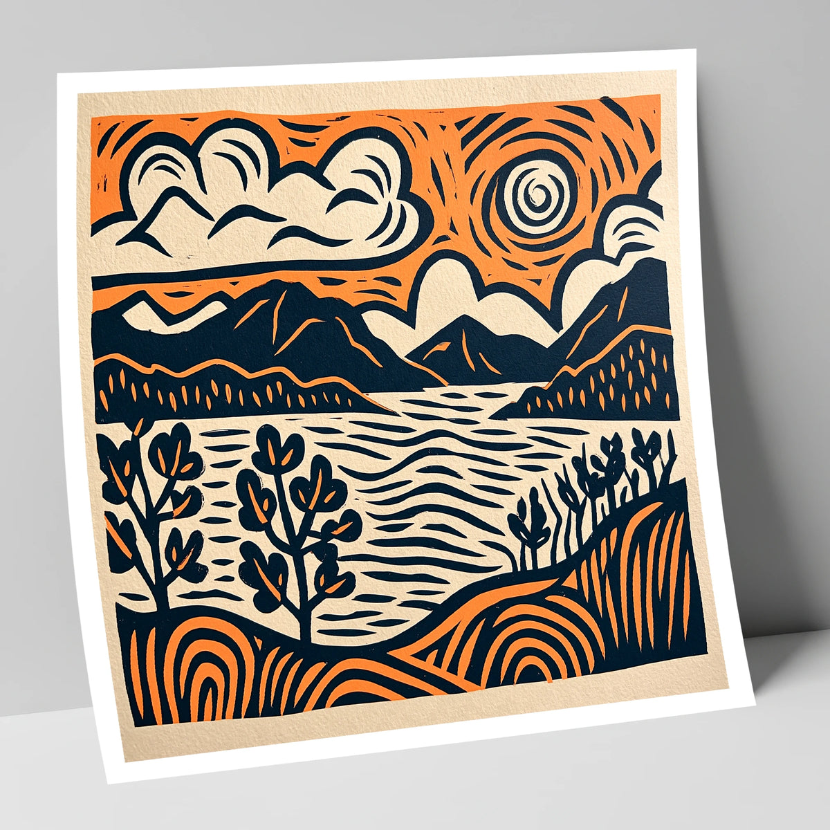 Windermere in Navy and Terracotta lake district lake art print