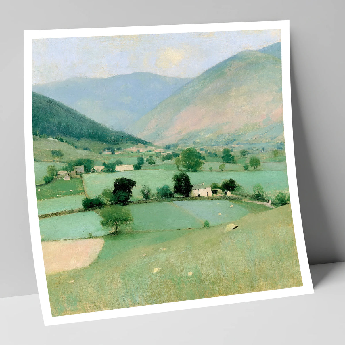 Patchwork Fields Beneath Hazy Fells lake district valley art print