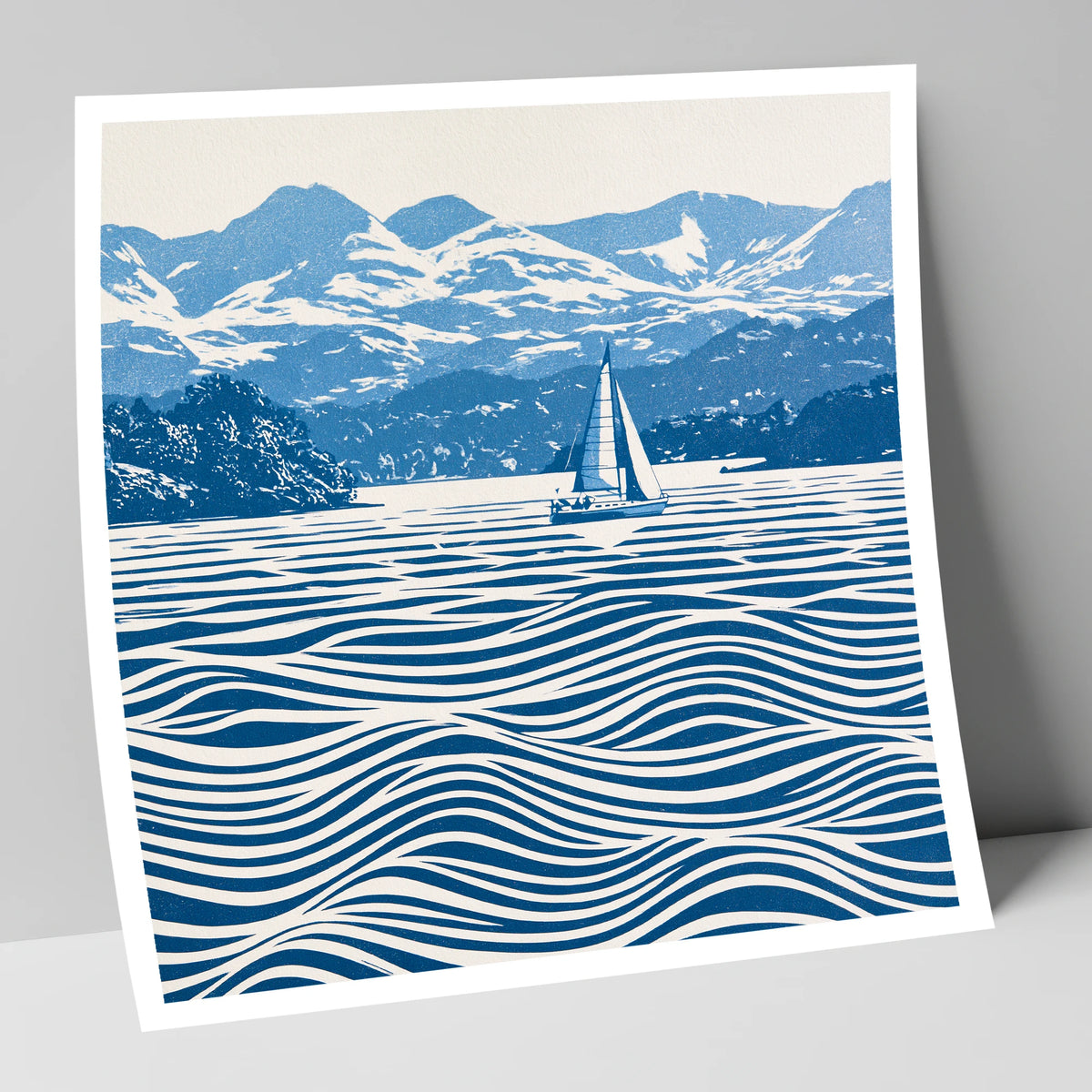 Windermere Sailboat in Cobalt Blue lake district lake art print