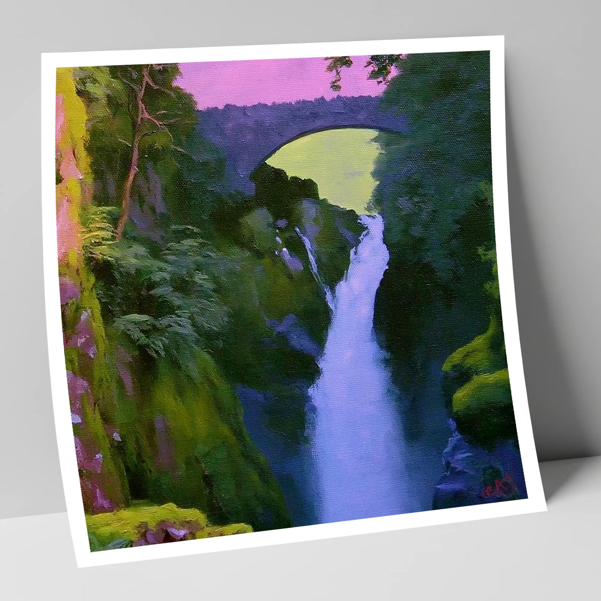 Aira Force Waterfall Magenta Sky lake district waterfall art print