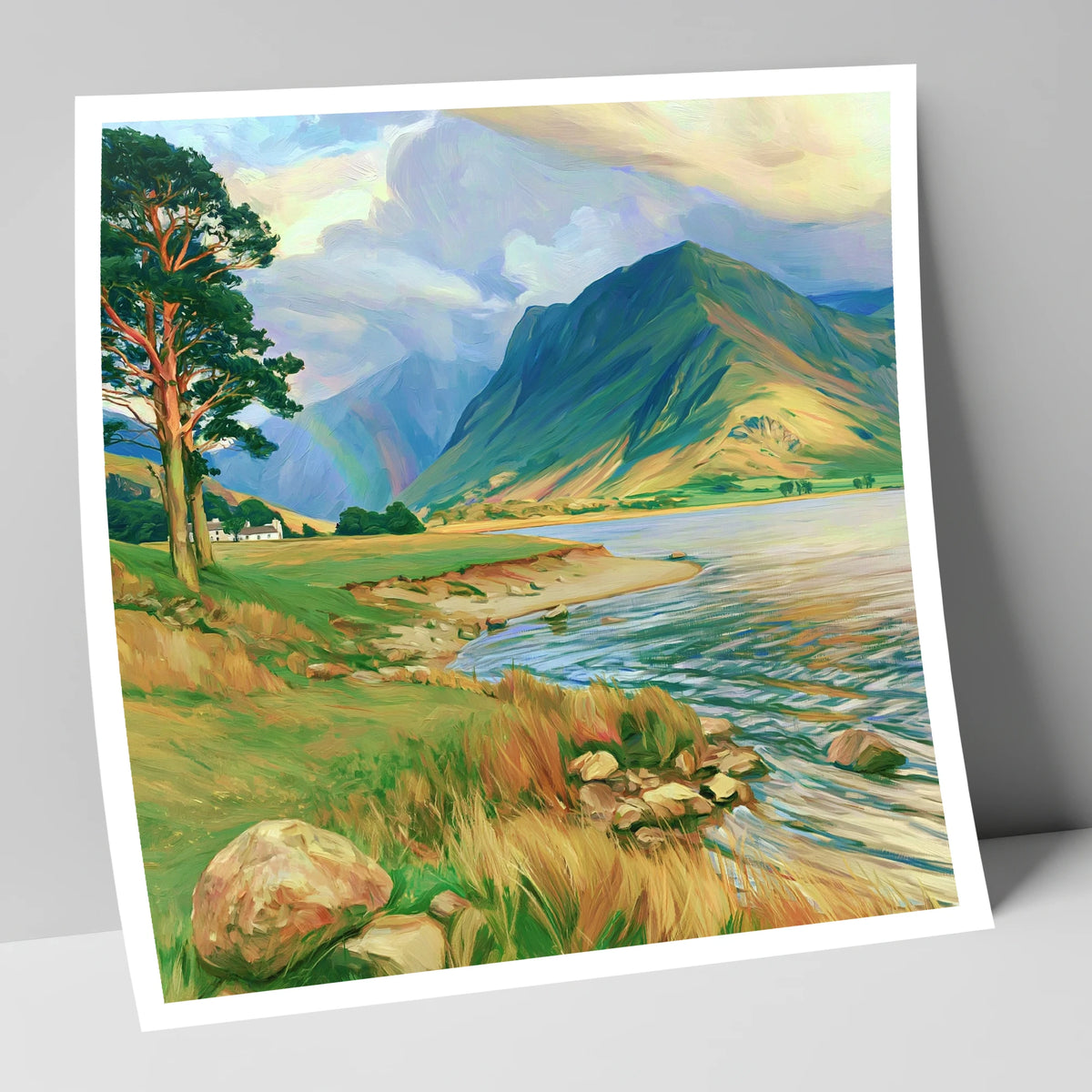 Lakeshore Rainbow After Rain lake district sky art print