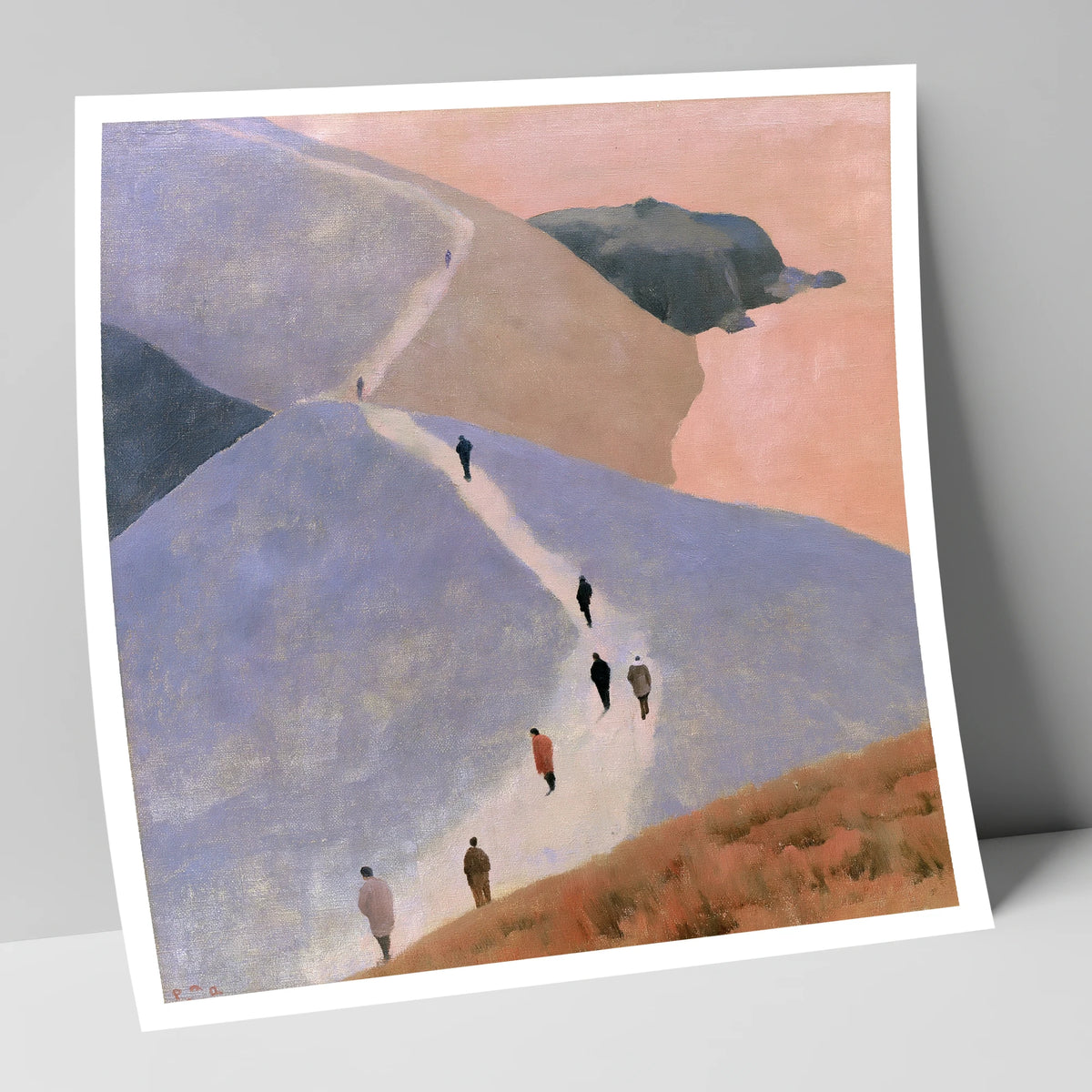 Walkers Ascending the Lavender Fells lake district walking art print