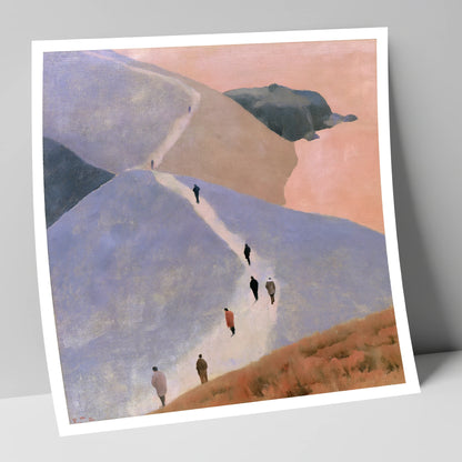 Walkers Ascending the Lavender Fells lake district walking art print