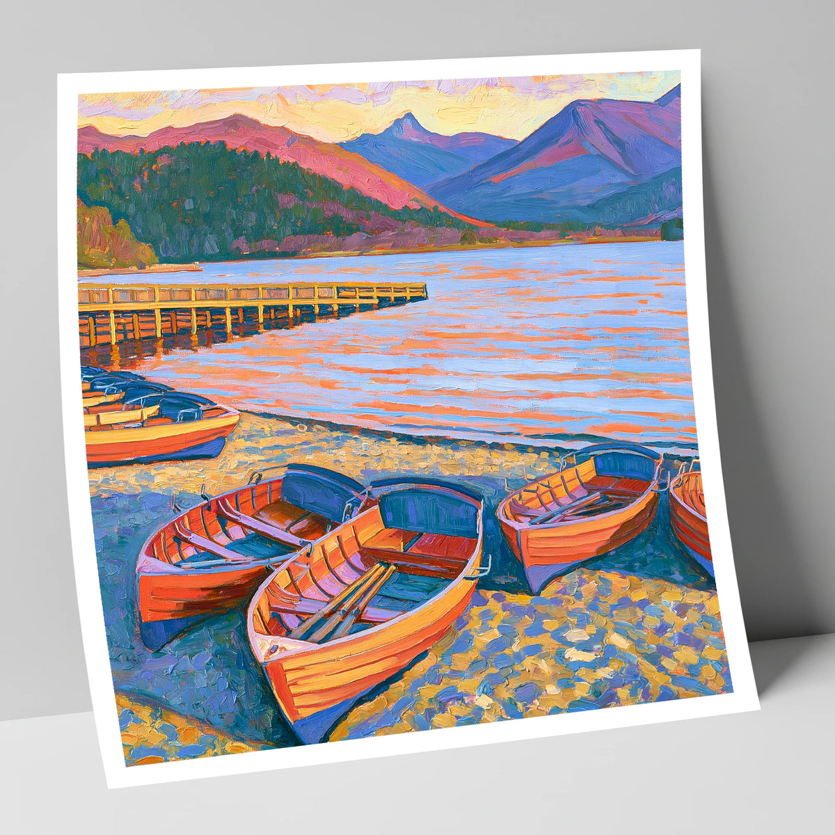 Orange Rowing Boats on Windermere lake district lake art print