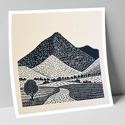 Blencathra in Graphic Lines lake district fell art print