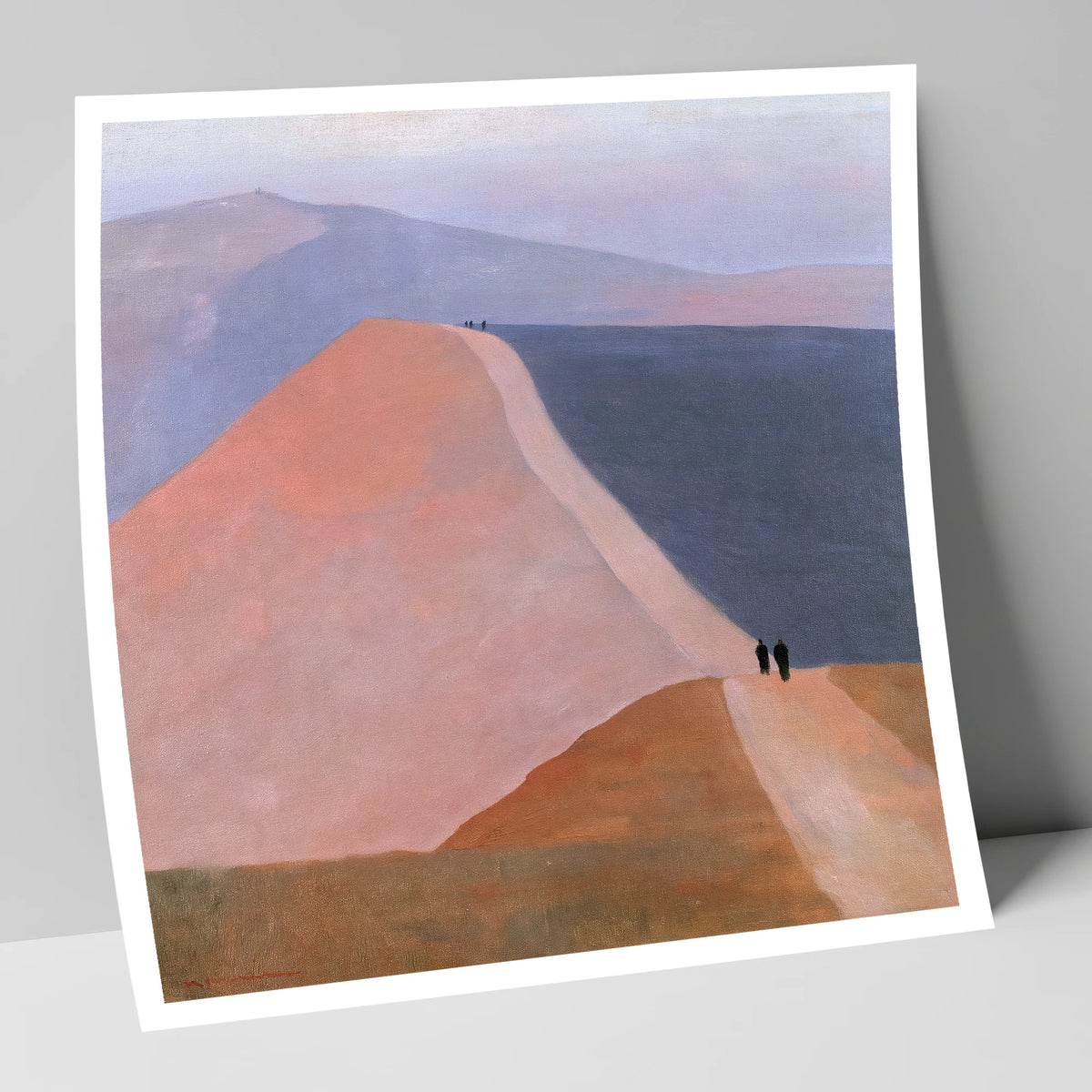 Walkers on a Pastel Mountain Ridge lake district walking art print