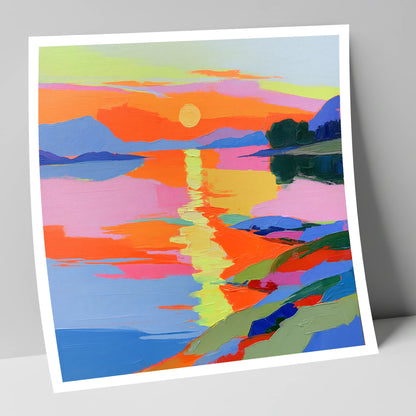 Vivid Sunset Over the Water lake district lake art print