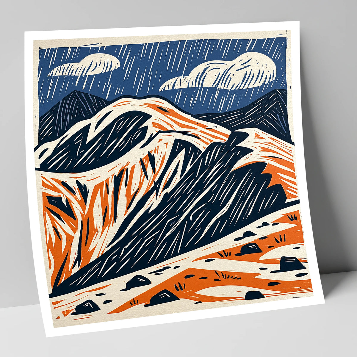 Helvellyn Ridge in Blue and Terracotta lake district fell art print