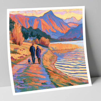 Vibrant Dog Walk at Hawkshead gifts for dog walkers art print