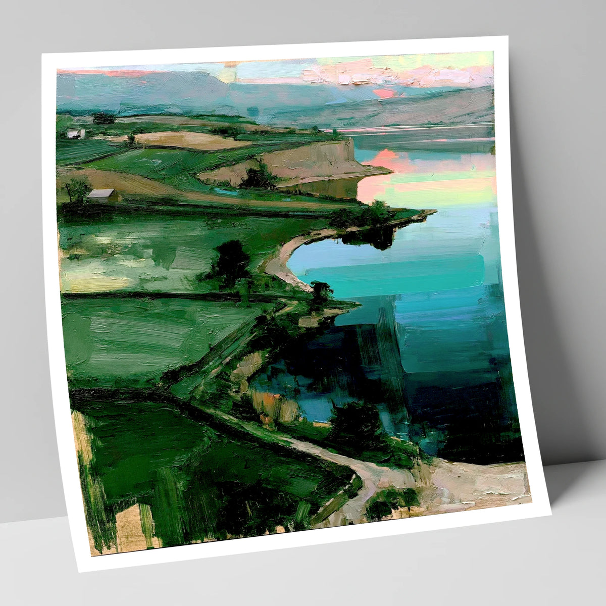 Pink Sky Over Turquoise Lake lake district lake art print