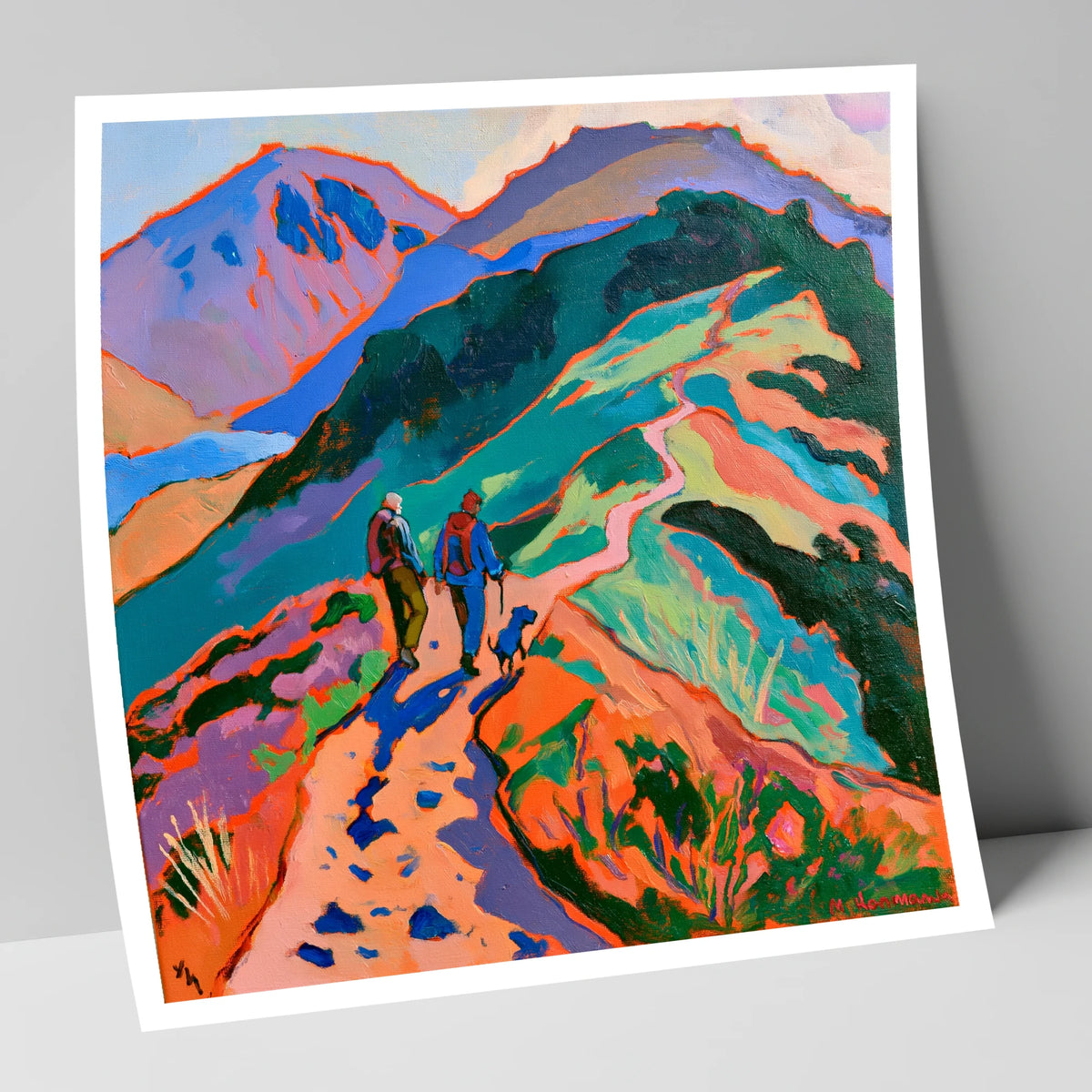 Colourful Haystacks Walk With Dog gifts for dog walkers art print