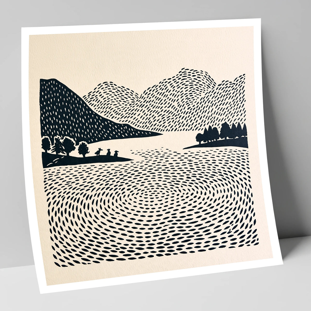 Graphic Grasmere Lake and Fells lake district lake art print