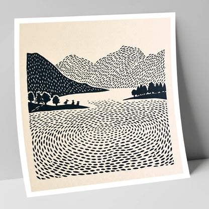 Graphic Grasmere Lake and Fells lake district lake art print