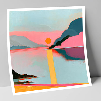 Bold Pink Sunset Over The Lake lake district lake art print