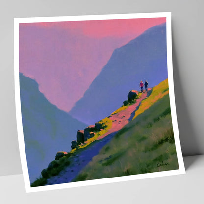 Walkers on a Vivid Mountain Path lake district walking art print