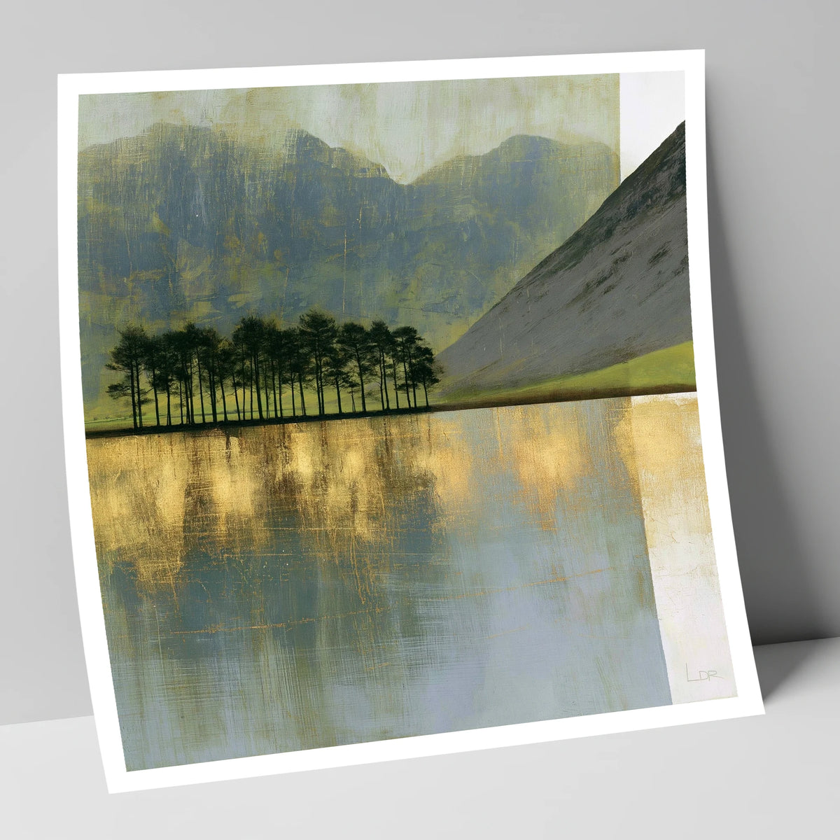 Buttermere Pines in Slate and Gold lake district lake art print