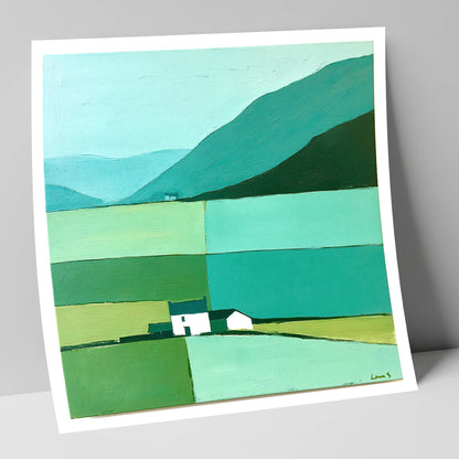 Grasmere Valley in Teal and Mint lake district lake art print