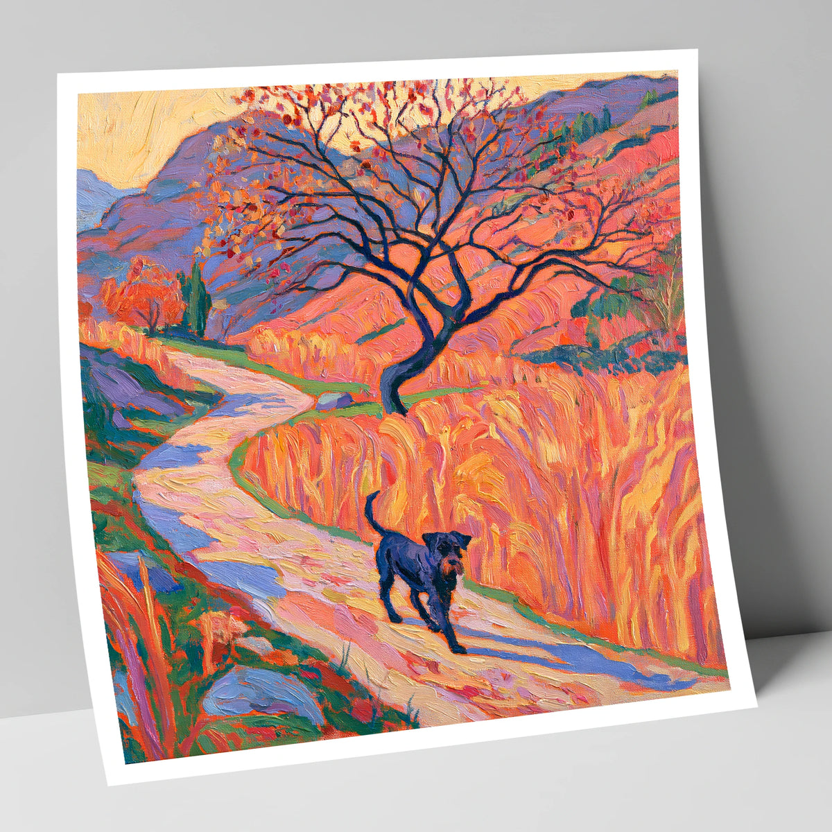 Colourful Patterdale Dog Walk gifts for dog walkers art print