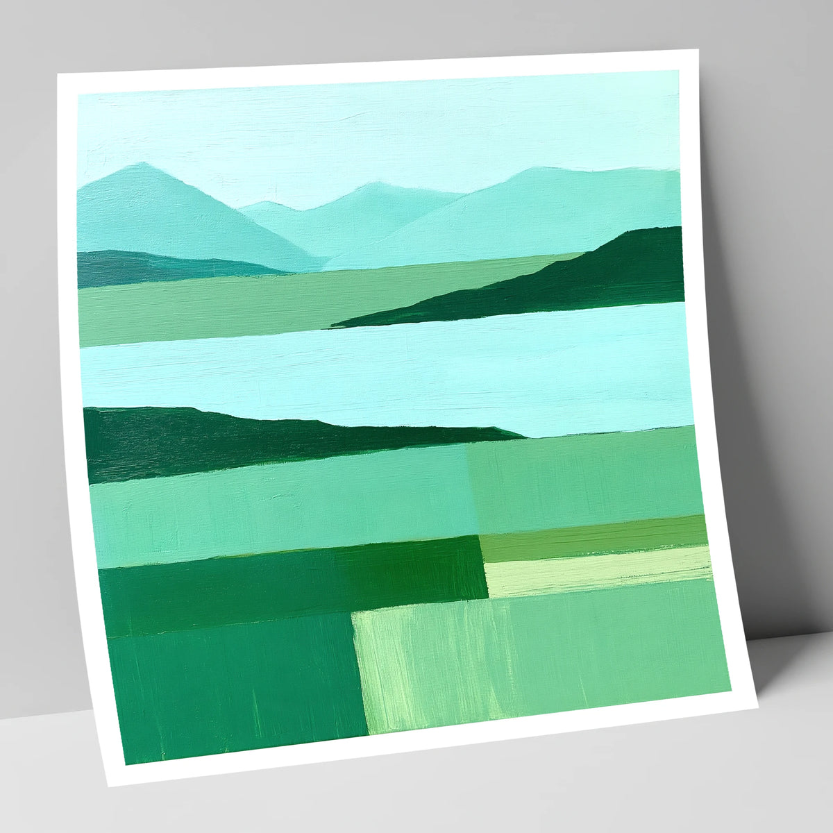 Coniston Water in Abstract Green lake district village art print