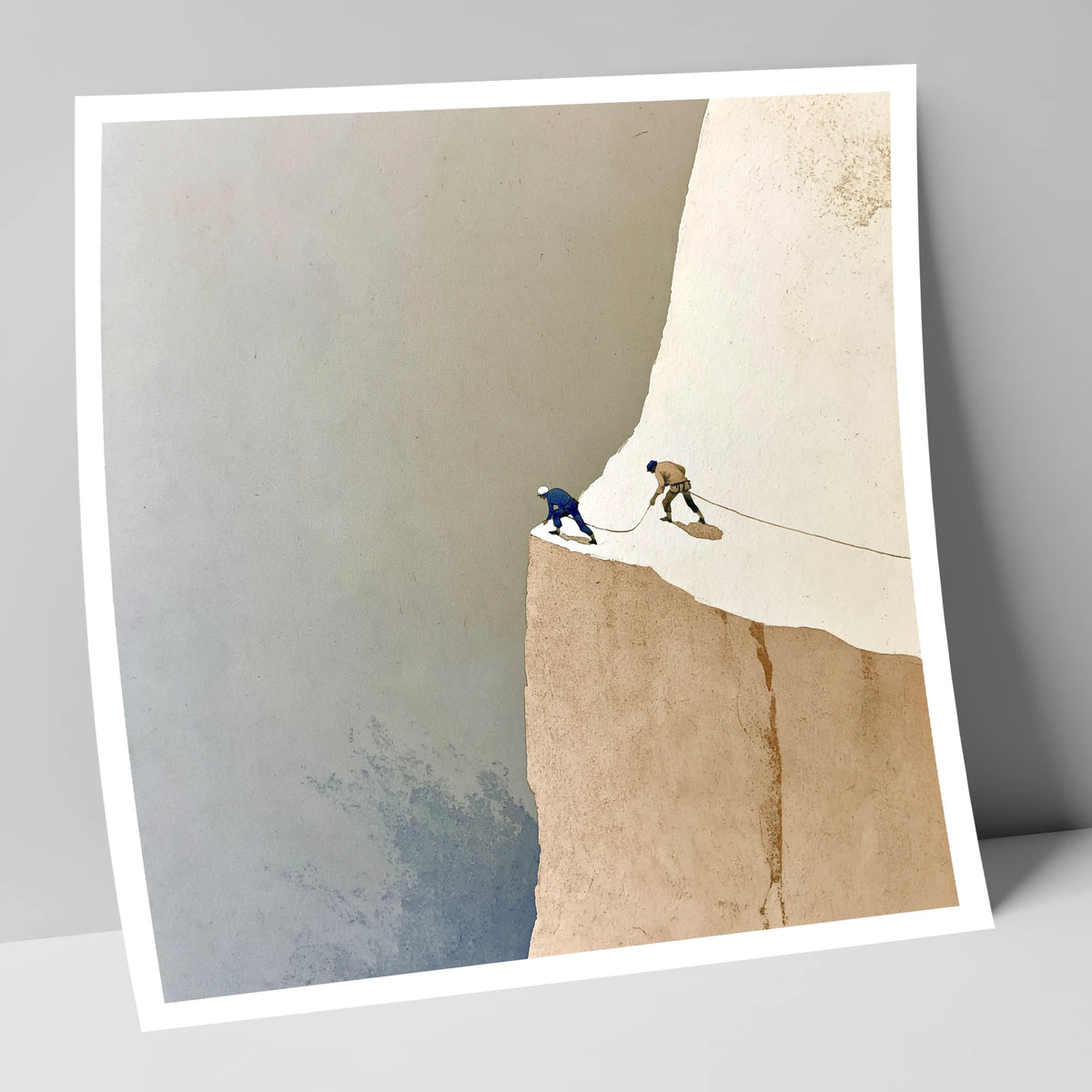 Climbers on a Misty Crag lake district walking art print