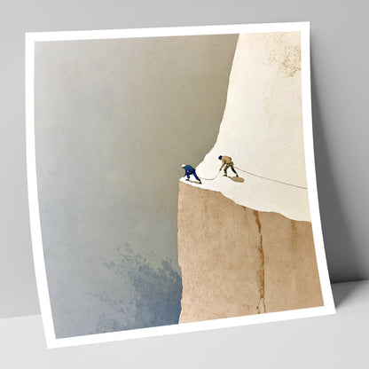 Climbers on a Misty Crag lake district walking art print