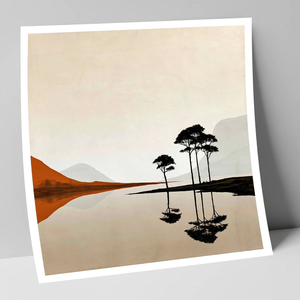 Dawn Lake with Silhouetted Pines lake district lake art print