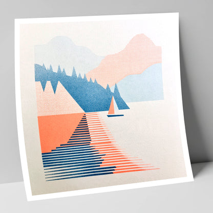 Geometric Sailboat on Windermere lake district lake art print