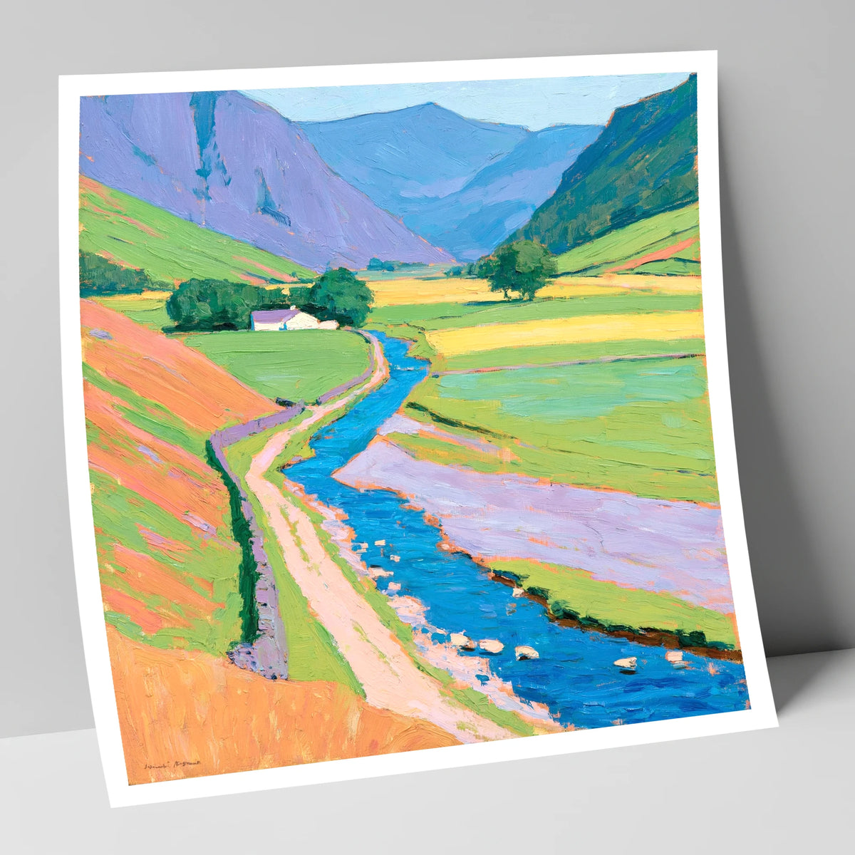 Winding Beck Through Vibrant Fells lake district valley art print