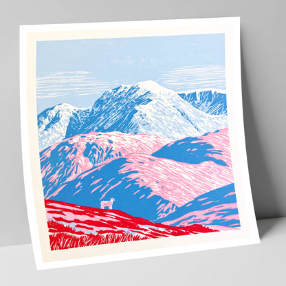 Vivid Pink Fells Below Bowfell lake district fell art print