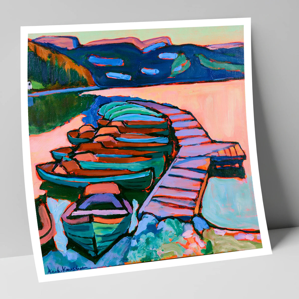 Bold Windermere Boats and Jetty lake district lake art print