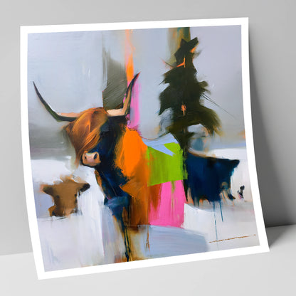 Highland Cow in Vibrant Colour lake district wildlife art print