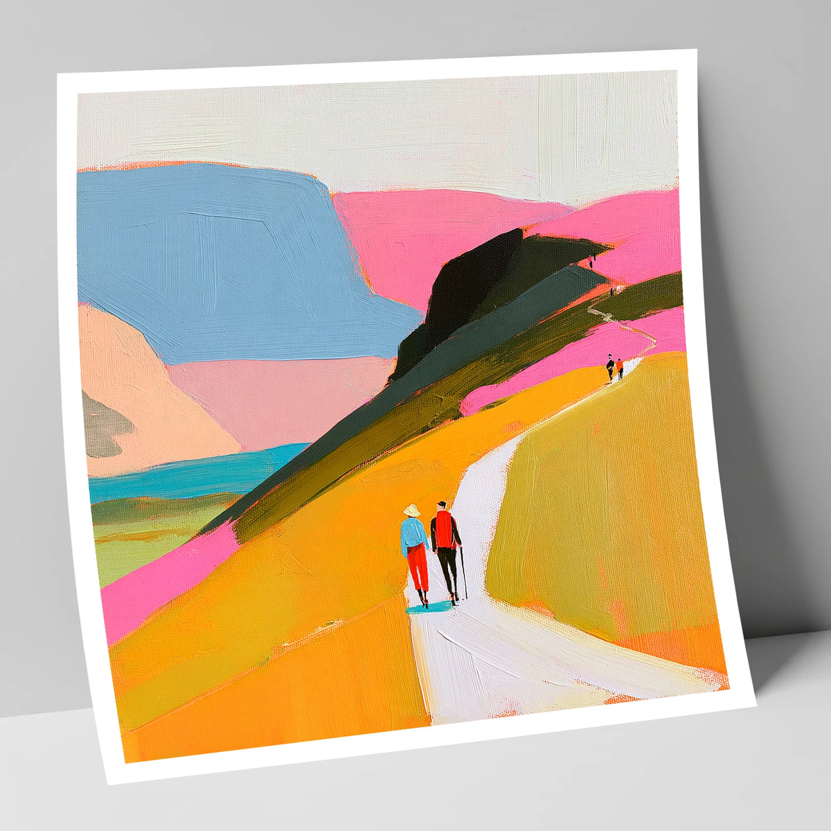 Walkers Ascending Colourful Fells lake district walking art print