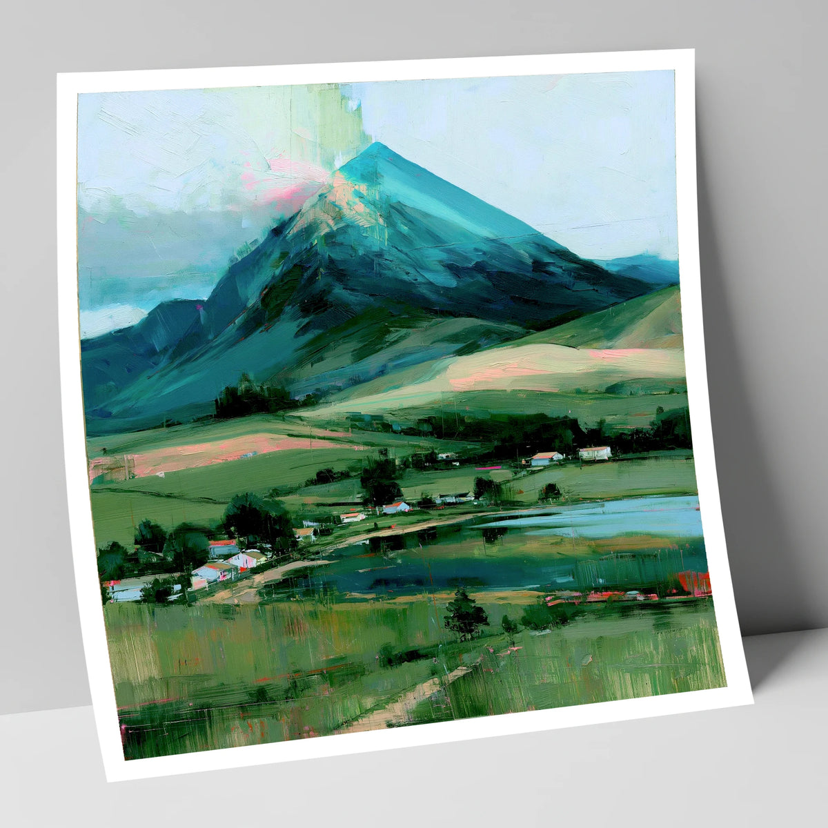 Teal Mountain Above Lakeside Hamlet lake district fell art print