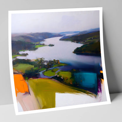 Contemporary Aerial View of Ambleside lake district village art print