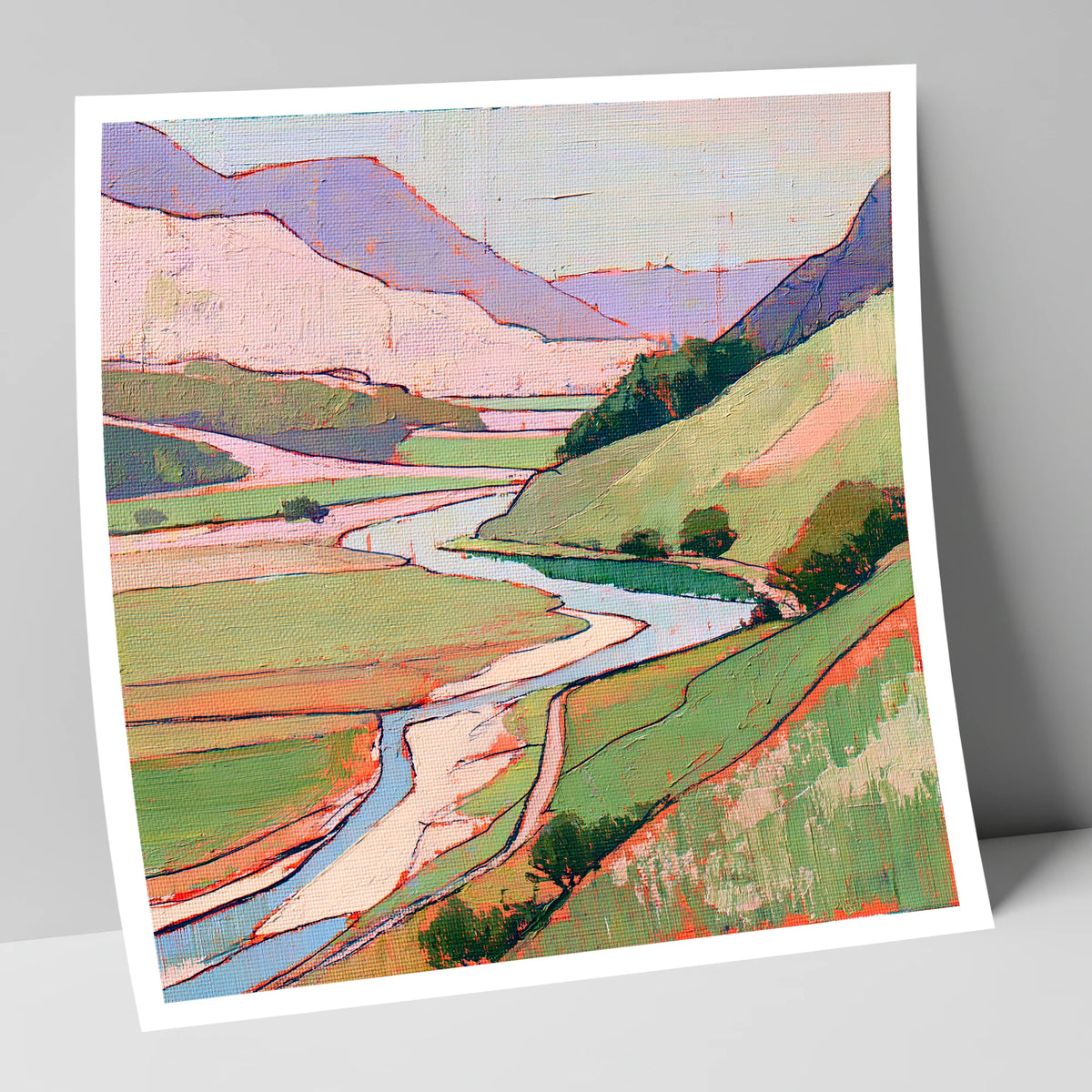 Pastel Fells and Winding River lake district waterfall art print