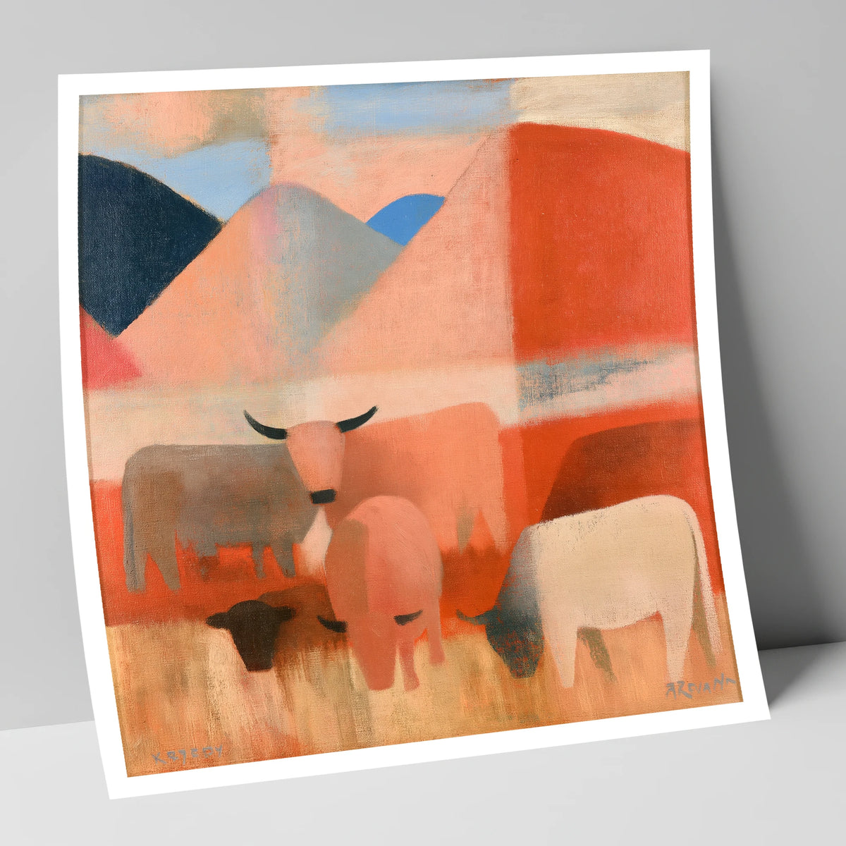 Highland Cattle and Terracotta Fells lake district wildlife art print