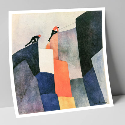 Climbers Ascending a Geometric Crag lake district walking art print