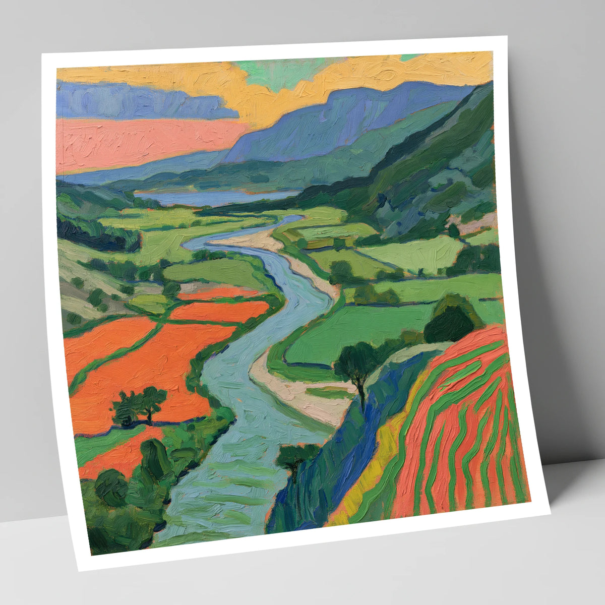 Winding River Through Vivid Fells lake district waterfall art print