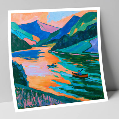 Lake Kayaking in Vivid Colour lake district walking art print