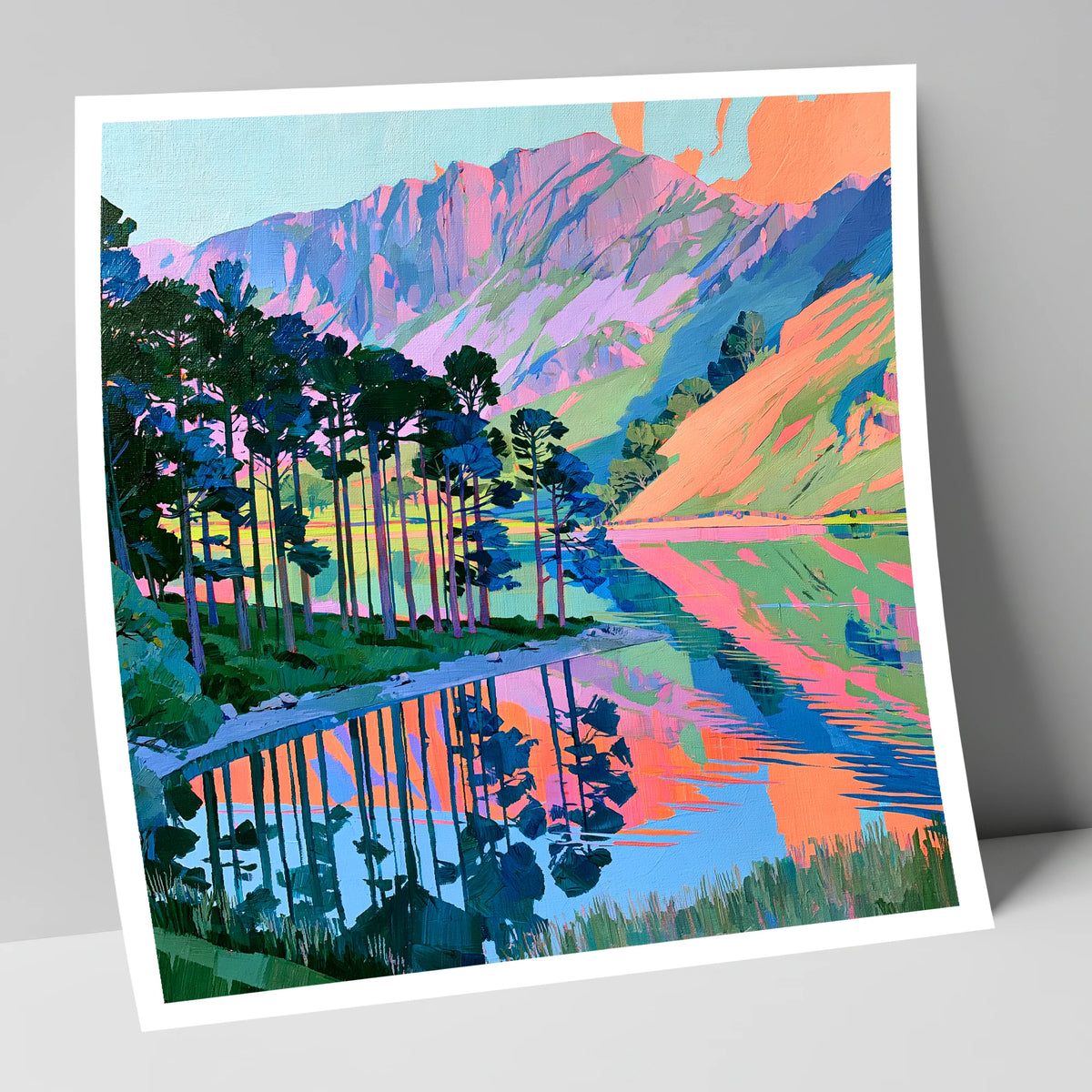 Vibrant Buttermere Scots Pines lake district lake art print