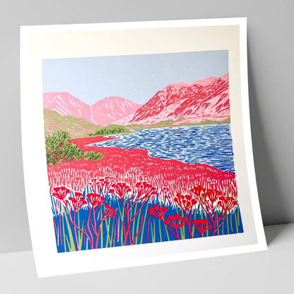 Vibrant Pink Fells at Ennerdale lake district valley art print