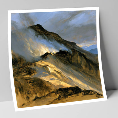 Sunlit Mountain Ridge in Mist lake district fell art print