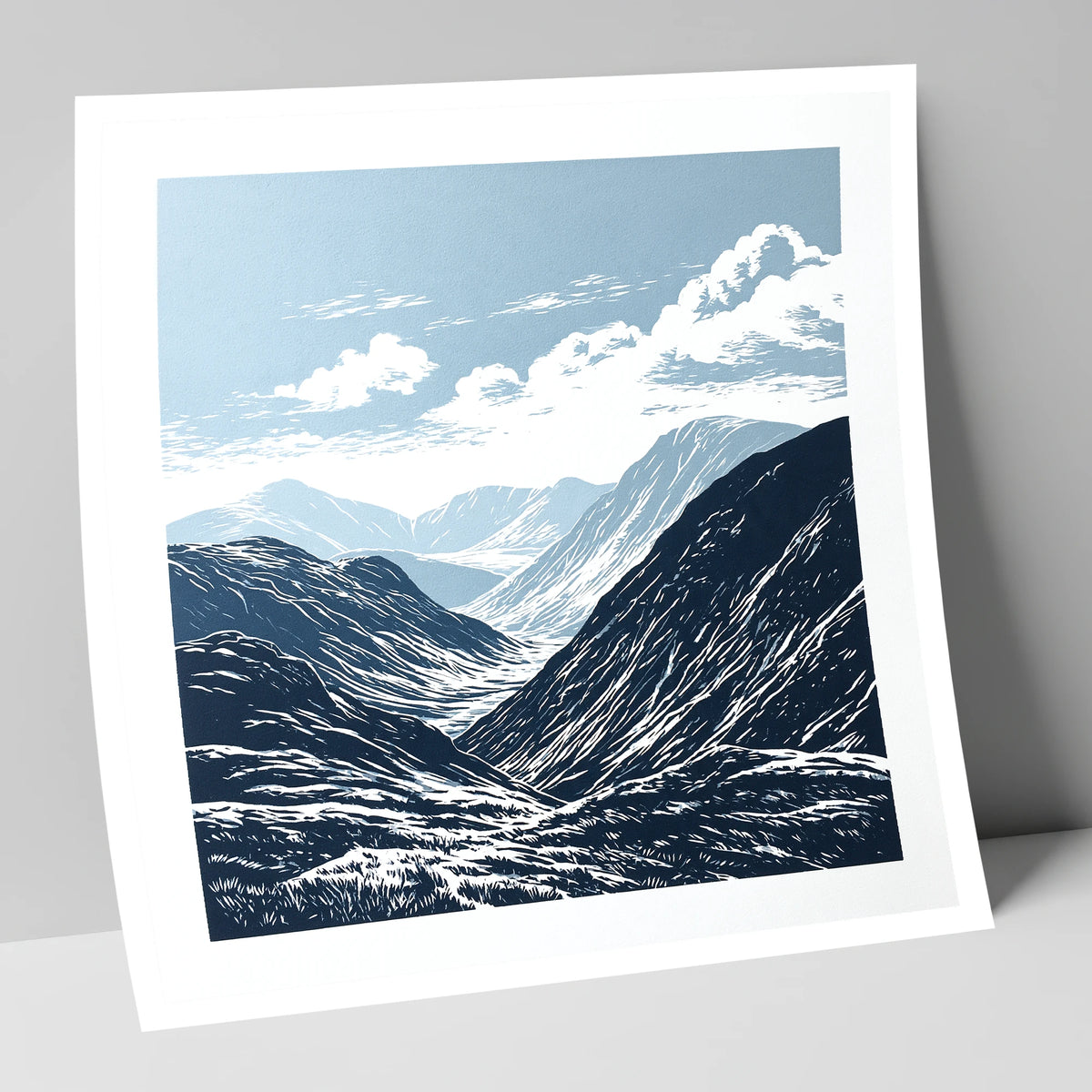 High Summit Valley in Navy lake district fell art print