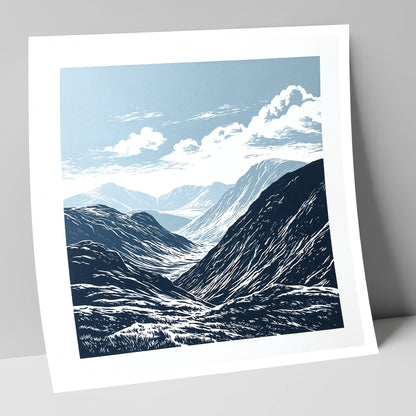 High Summit Valley in Navy lake district fell art print
