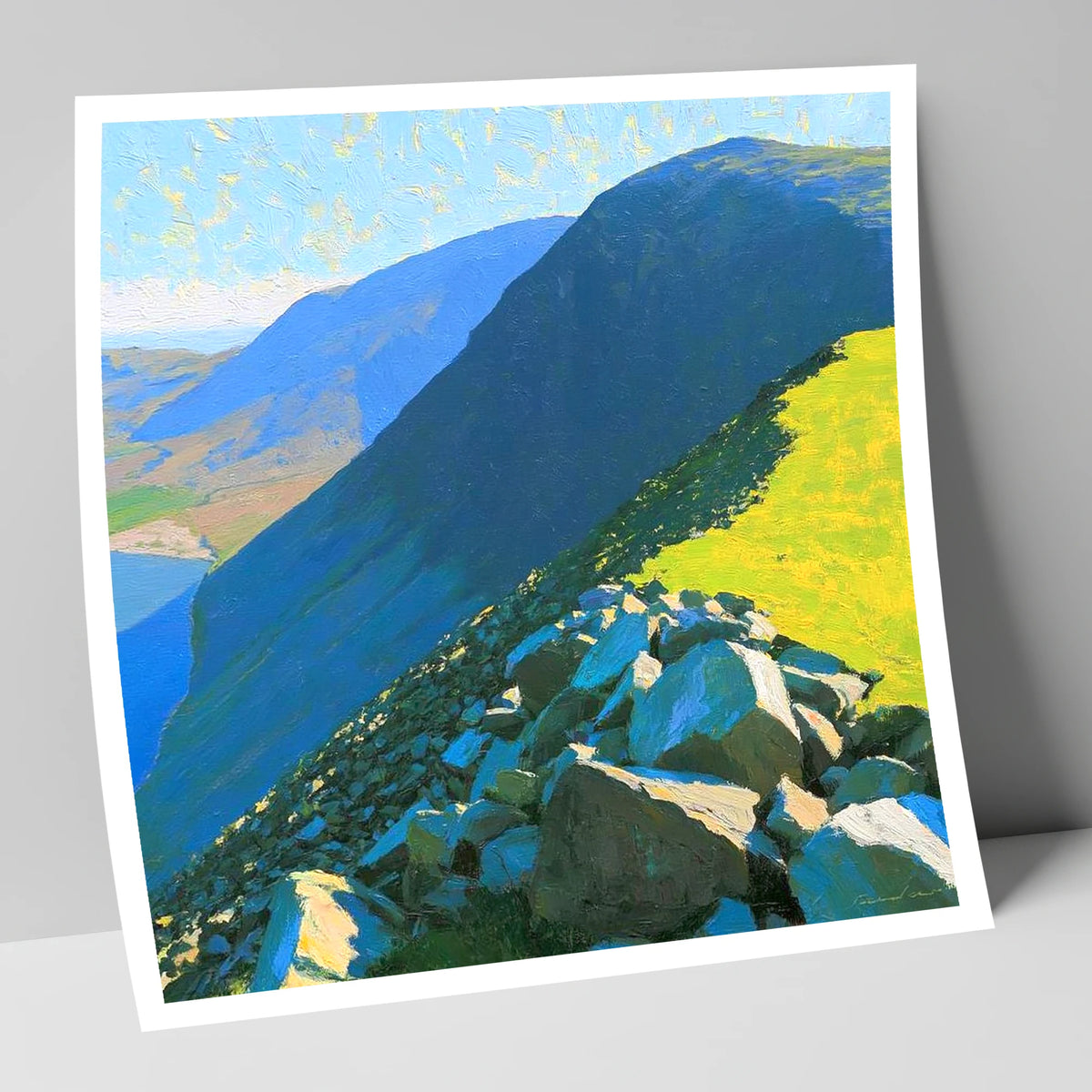 Middle Fell Ridge and Sunlit Boulders lake district fell art print