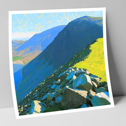Middle Fell Ridge and Sunlit Boulders lake district fell art print