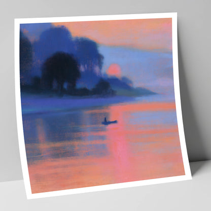 Indigo and Pink Lake Sunset lake district lake art print