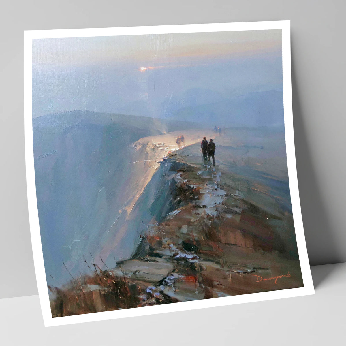 Hikers on a Hazy Fell Top lake district fell art print